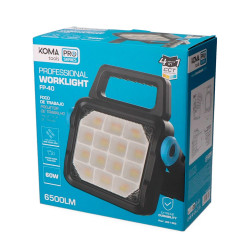 Foco led profesional de trabajo fp-40, recargable, 4cct, 60 w, 6500 lm, 8000 mah, 224 x 53 x 245 mm