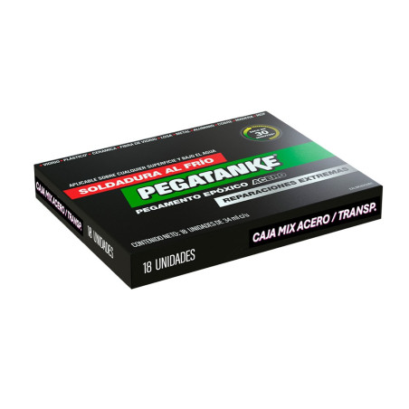 Caja mix epóxico profesional bicomponente acero y transparente, castellano, 18 uds
